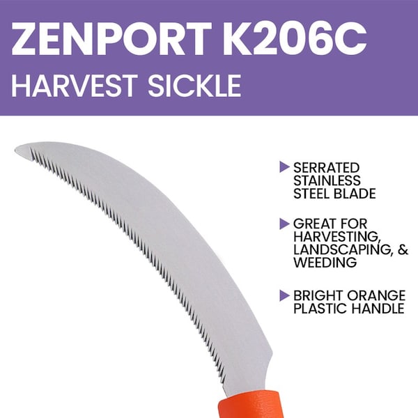 Zenport Harvest Sickle, 4.3-Inch Stainless Steel Serrated Blade, 12PK - K206C