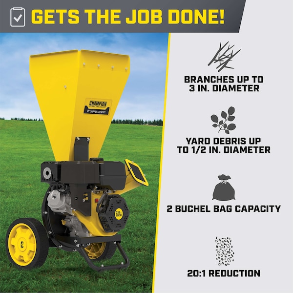 Champion Power Equipment 3-Inch Portable Chipper-Shredder with Collection Bag, 338cc Engine - 201353