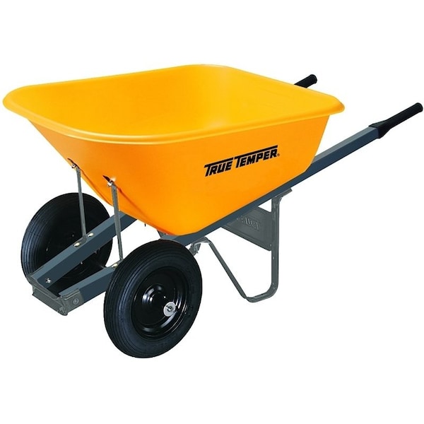 True Temper Wheelbarrow with Dual Wheels, 6 cuft Volume, Poly, 2Wheel, ComfortGrip Handle - RP6DW8