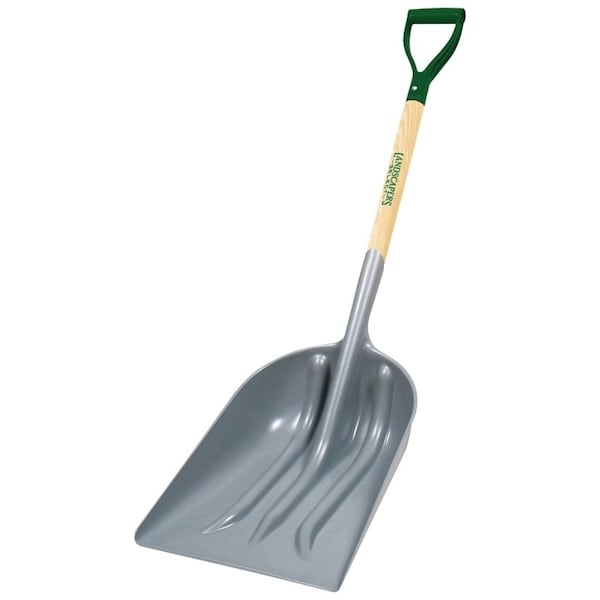 Landscapers Select Scoop Shovel, 14 in W x 12 in L Blade, ABS Blade, Wood Handle, D-Grip - PLA-12-OR/34913