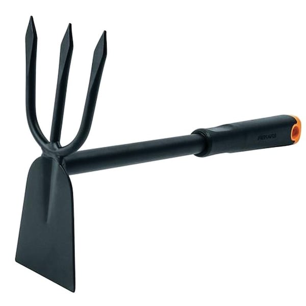 Fiskars 373810-1001 Cultivator Hoe, 7-1/4 in W, 12 in L, 3-Tine - 1069046/373810