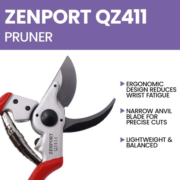 Zenport Professional Bypass Pruner, 8.25-Inch, 1-Inch Cut, 10PK - QZ411