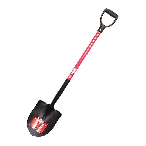 Bully Tools Round Point Shovel, 14 ga. Steel Blade, 46 in L Fiberglass Handle - 62510