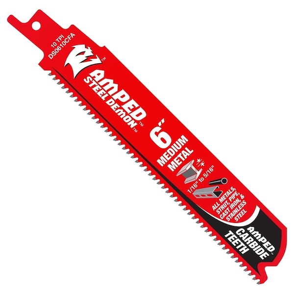 Diablo Steel Demon AMPED Reciprocating Saw Blade, 1 in W, 6 in L, 10 TPI, Carbide Cutting Edge, 3PK - DS0610CFA3