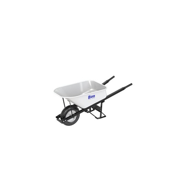 Bon Tool Steel Tray Wheelbarrow with Leg Stabilizer - 6 CU Feet - Single Knobby Tire - Steel Handle - 34-263
