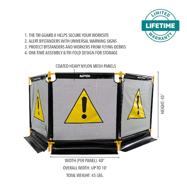 Notch Tri Guard II Heavy-Duty 3-Section Debris Containment Mesh Barrier - 100075