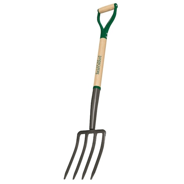Landscapers Select Garden Spading Fork, Steel Tine, 4 -Tine, Steel Tine, Gray, Wood Handle, 30 in L Handle - 34619