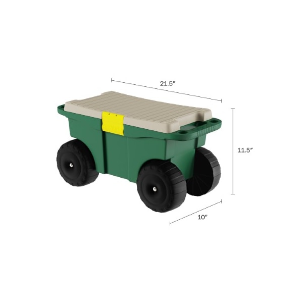Nature Spring Garden Cart on Wheels, Storage Bin, Built-In Bench Seat, Interior Tool Tray, Rolls on Lawns and Dirt - 854635RPQ