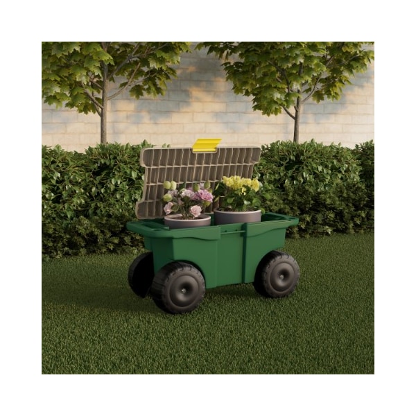 Nature Spring Garden Cart on Wheels, Storage Bin, Built-In Bench Seat, Interior Tool Tray, Rolls on Lawns and Dirt - 854635RPQ