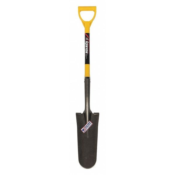 Kenyon Drain Spade Shovel, 14 ga Steel Blade, Forward Turn Step, 28 in L Yellow - 49657