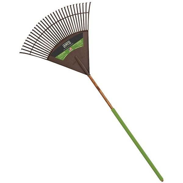 Ames Leaf Rake, Poly Tine, 30-Tine, Wood Handle, 48 in L Handle - 2915712