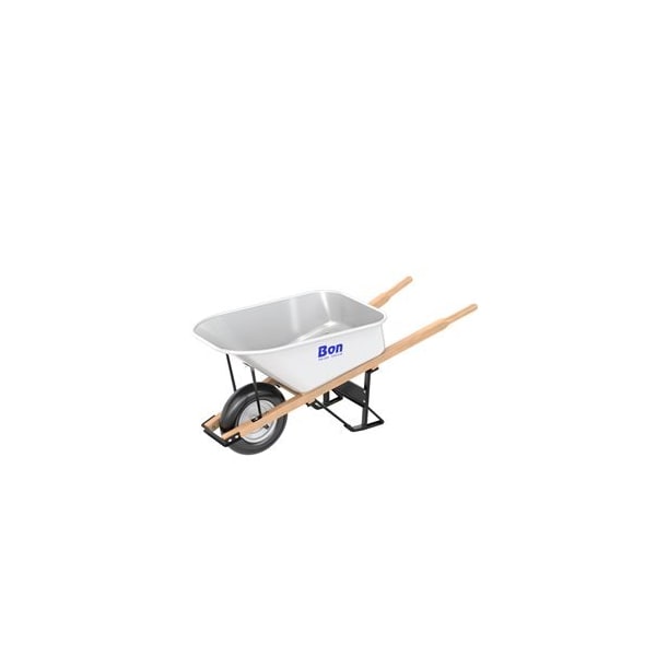 Bon Tool Steel Tray Wheelbarrow with Leg Stabilizer - 6 CU Feet - Single Ribbed Tire - Wood Handle - 34-261