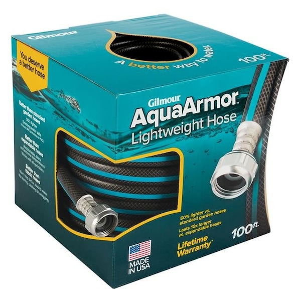 Gilmour Gilmour 7012483 0.5 in. Dia. x 100 ft. Aquaarmor Plastic Garden Hose; Black - 7012483
