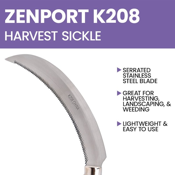 Zenport Harvest Sickle with 6.5 in Serrated Blade, Wooden Handle, 12PK - K208P