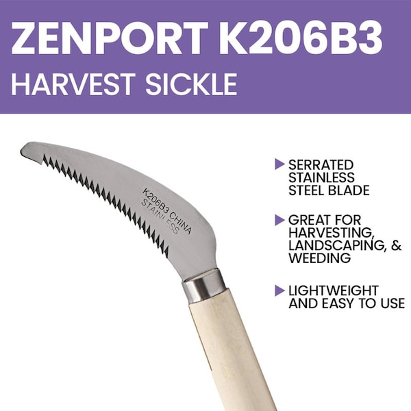 Zenport Serrated Weeding Sickle, Wood Handle, 12PK - K206B3