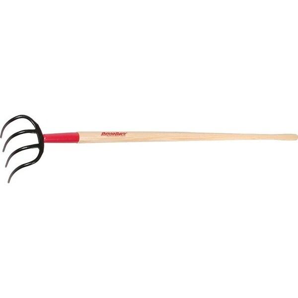 Razor-Back Potato Hook, 69 in W, 5718 in L, 612 in L Tine, 4 Tine, Hardwood Handle - 75144