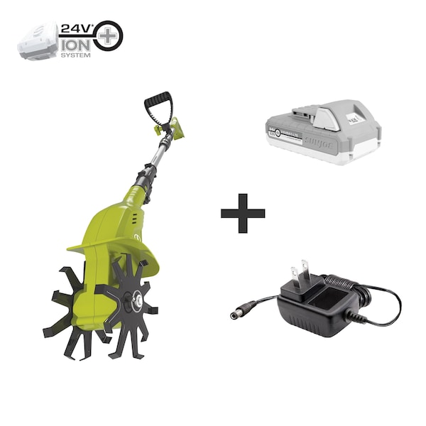Sun Joe 24-Volt 2.0-Ah Cordless 6-Inch Cutting Swath Cordless Garden Tiller/Cultivator - 24V-TLR-LTE