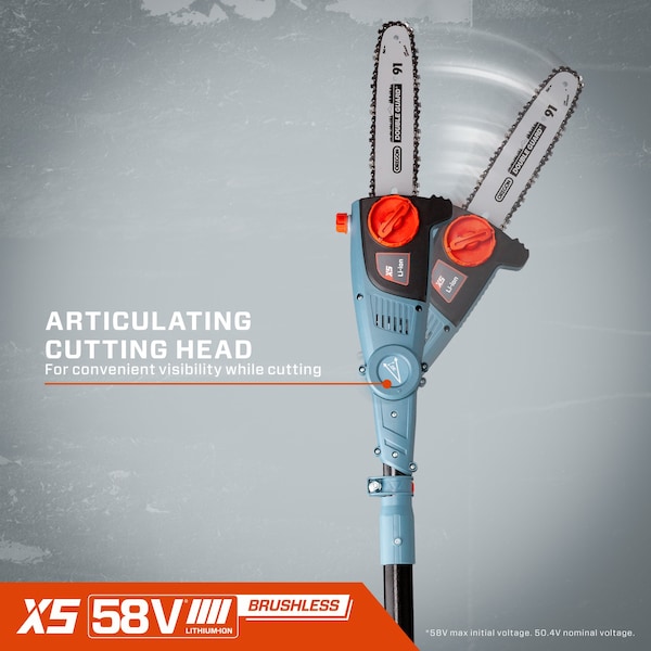 Senix 58V Max* Cordless Brushless Pole Saw, 10-inch Oregon bar and chain, Articulating Head (Tool Only) - CSPX5-M-0