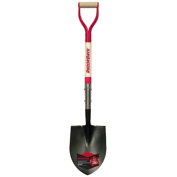 Razor-Back Round Point Shovel, Steel Blade, 41 in L Wood Handle W/ D-Grip - 43201