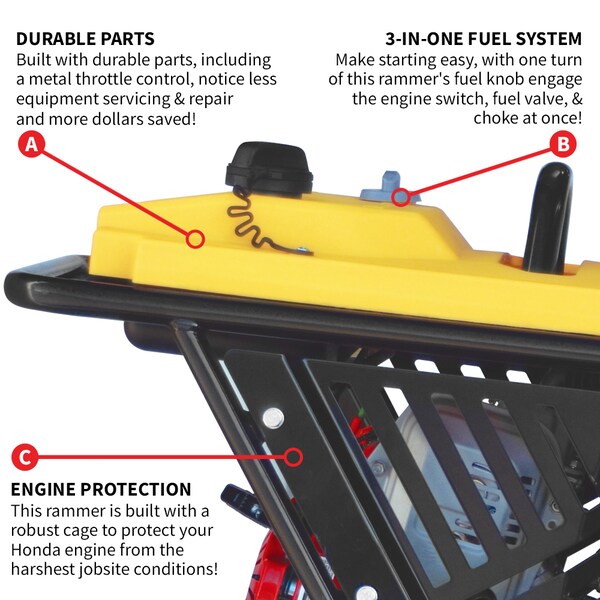 Tomahawk Power 3.6 HP Honda Tamping Rammer - TR68H + TR68H-WHEELS