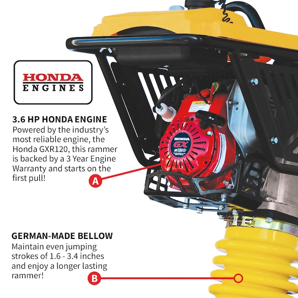 Tomahawk Power 3.6 HP Honda Tamping Rammer - TR68H + TR68H-WHEELS