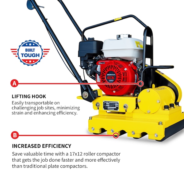 Tomahawk Power 5.5 HP Honda Paver Roller Compactor 17x12 for Pavers, Bricks, Stone, Sand Compaction - TPRC76H