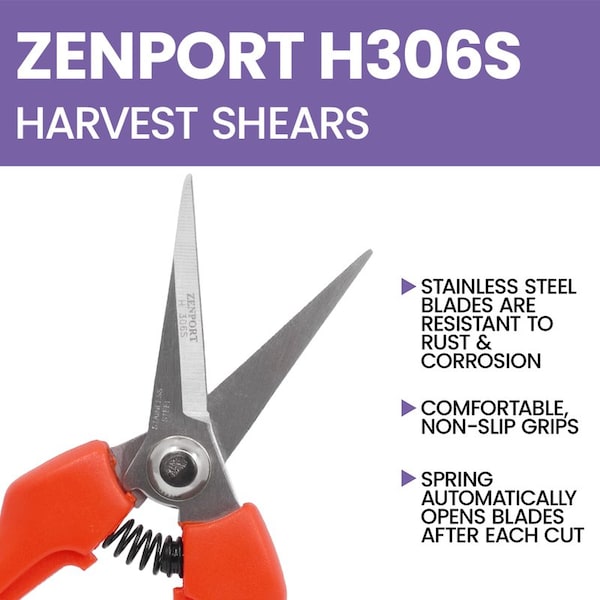 Zenport Euro Style Harvest Shear Straight Stainless Steel Blade, 3PK - H306S