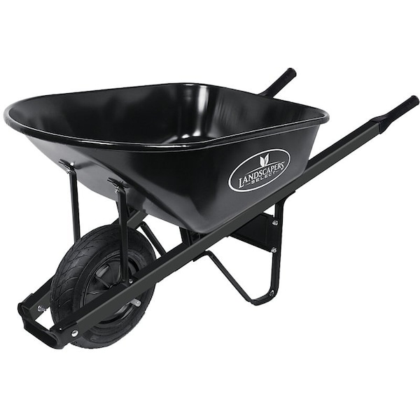 Landscapers Select Contractor Wheelbarrow, 6 cuft Volume, Steel Tray and Handle, 1Wheel, Pneumatic Wheel, 16 in Wheel - 34627