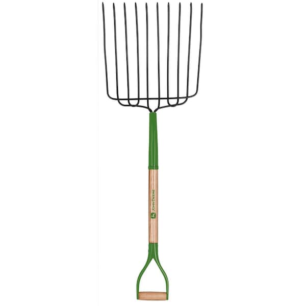 Ornatus Outdoors 30 in. 10 Tine Steel Bedding Fork with Wood Handle, Green - OR3307421