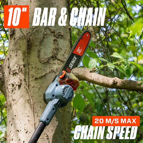 Senix 60 Volt Max 10-Inch Carbon Fiber Cordless Brushless Pole Saw, 3Ah Battery and 3A Charger Included - CSPX6-M