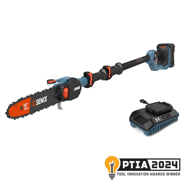 Senix 60 Volt Max 10-Inch Carbon Fiber Cordless Brushless Pole Saw, 3Ah Battery and 3A Charger Included - CSPX6-M