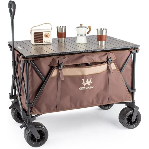 Whitsunday WG2-074L-TB-Brown Folding Collapsible Utility Camping Park Moko Wagon Cart with Table, Brown - WG2-074L+TB (BROWN)