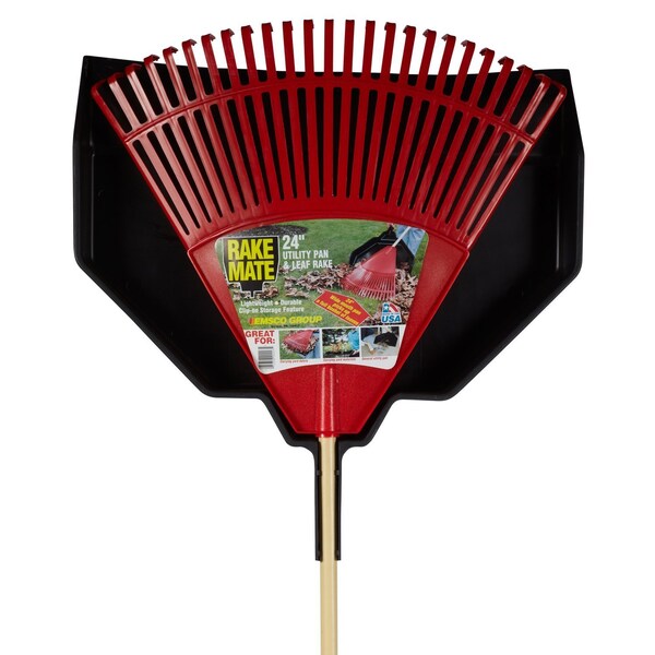 Emsco Group Rake Mate, Leaf Rake & Utility Pan Combo, 24in Resin Head, 48in Hardwood Handle and Poly Resin Pan - 90243-1