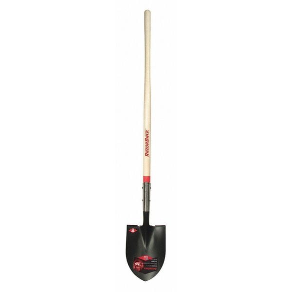 Razor-Back Round Point Shovel, Industrial Gauge Steel Blade, 48 in L Hard Wood Handle - 45657