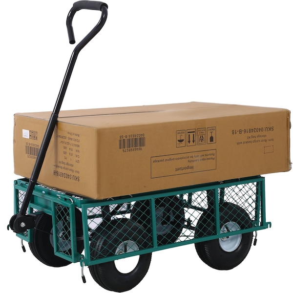 Edendirect Steel Garden Cart, Steel Mesh Removable Sides, 3 cu ft, 550 lb Capacity, Green - IR-W46542634