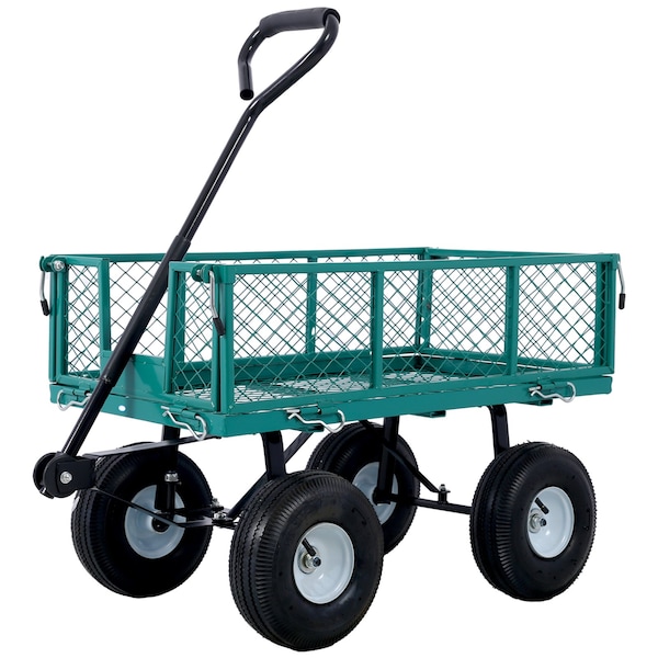 Edendirect Steel Garden Cart, Steel Mesh Removable Sides, 3 cu ft, 550 lb Capacity, Green - IR-W46542634