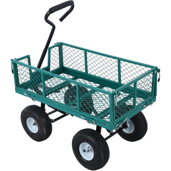 Edendirect Steel Garden Cart, Steel Mesh Removable Sides, 3 cu ft, 550 lb Capacity, Green - IR-W46542634