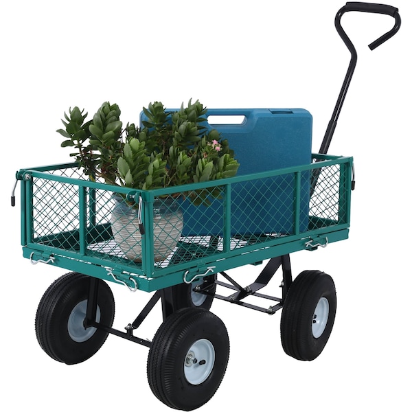Edendirect Steel Garden Cart, Steel Mesh Removable Sides, 3 cu ft, 550 lb Capacity, Green - IR-W46542634