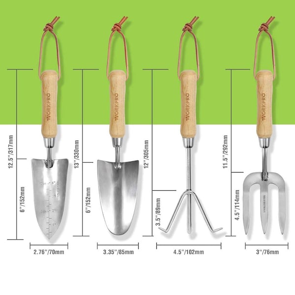Prime-Line WORKPRO 4 Piece Garden Tool Set - Heavy-Duty Stainless Steel, Includes 4 Hand Tools 1 Kit - W005010WE