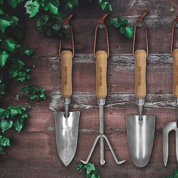 Prime-Line WORKPRO 4 Piece Garden Tool Set - Heavy-Duty Stainless Steel, Includes 4 Hand Tools 1 Kit - W005010WE