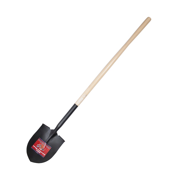 Bully Tools Round Point Shovel, 14 ga Steel Blade, Wood Handle - 52515