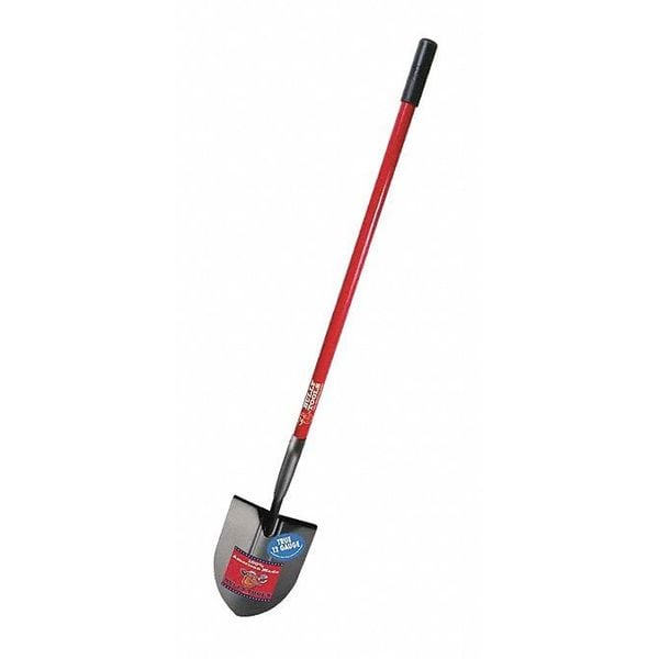 Bully Tools Round Point Shovel, 12 ga. Steel Blade, Fiberglass Handle - 92515