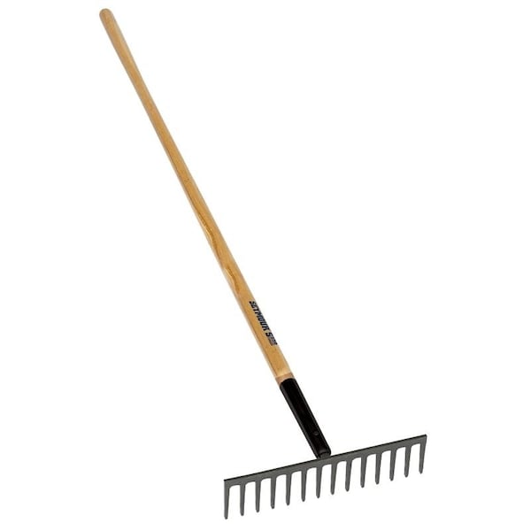 Seymour Midwest S550 Series Stone Rake, 4 in L Head, 16 in W Head, 14 Tine, Steel Tine, 66 in L Handle - 63124