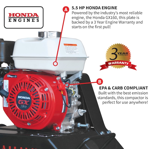 Tomahawk Power 5.5 HP Honda Vibratory Plate Compactor Tamper Gravel Soil Compaction - TPC80H