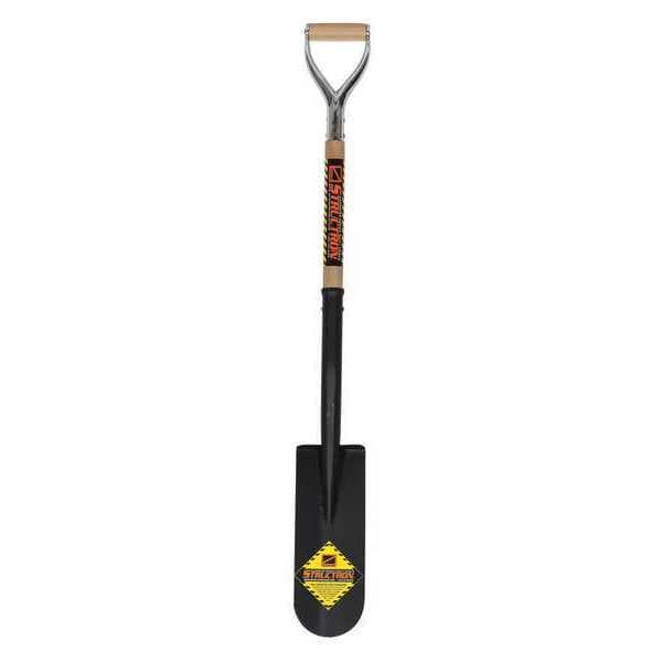 Structron Drain Spade Shovel, 14 ga Steel Blade, Forward Turn Step, 30 in L Natural Hardwood Handle - 49357