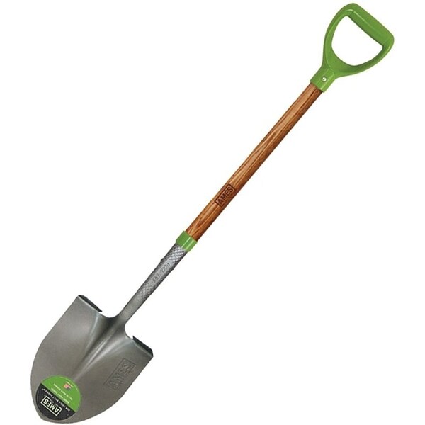 Ames Digging Shovel, 8-3/4 in W Blade, Steel Blade, Hardwood Handle, D-Shaped Handle, 36-3/4 in L Handle - 2535800