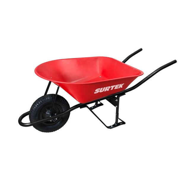 Surtek 6 Ft3 Reinforced Wheelbarrow With Metal Handle And Heavy Duty Pneumatic 4-Ply Wheel - CAT604