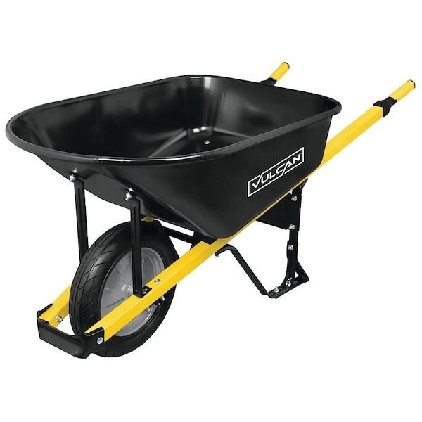 Vulcan Contractor Wheelbarrow, 6 cuft Volume, Steel, 16 in Wheel, CushionGrip Handle - 34472