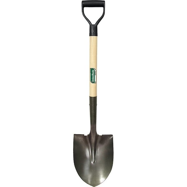 Union Tools Digging Shovel, 8-1/2 in W Carbon Steel Blade, Hardwood Handle W/ D-Grip - 43106
