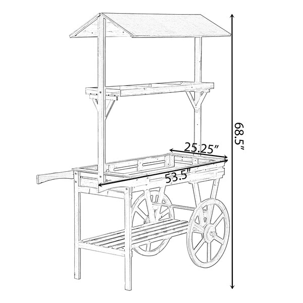 Vintiquewise Large Wooden 3 Tier Rolling Table Cart with 2 Wheels and Shelves - QI004292